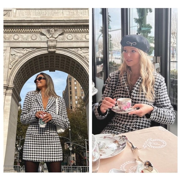 For Love and Lemons Bonnie Cropped Blazer Mini Skirt Houndstooth Suit Set Size M - Picture 5 of 16